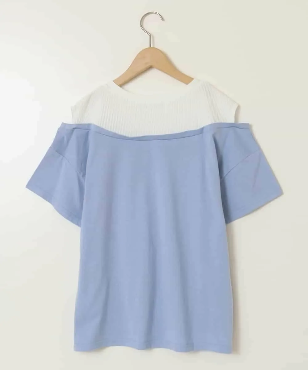 Футболка с открытыми плечами и многослойным логотипом A.V.V, Light blue — фото 3