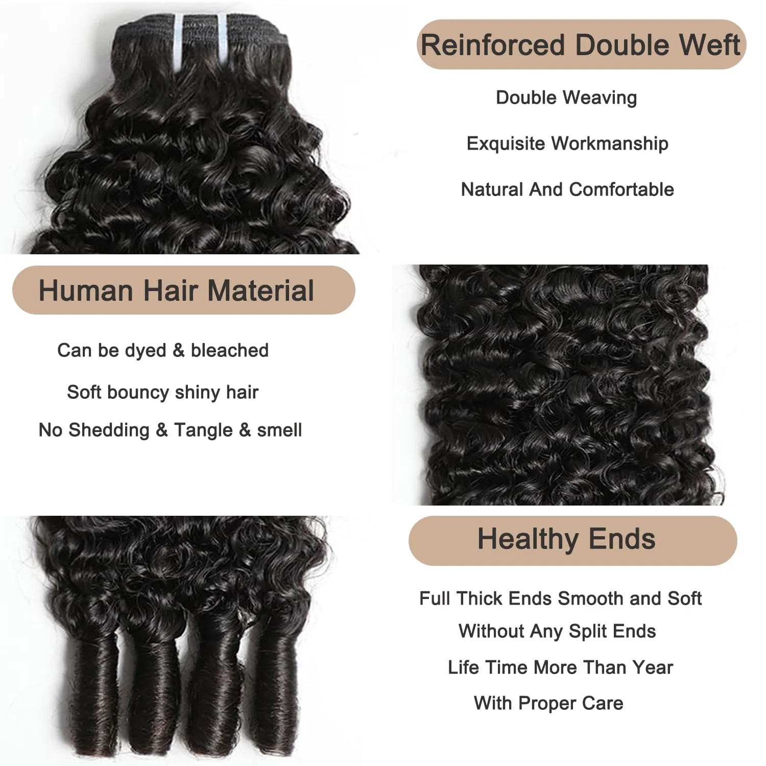 Набор кудрявых прядей из натуральных волос «Burmese Curly Bundles» 3c4a от Water Wave Classine, Natural Black — фото 4