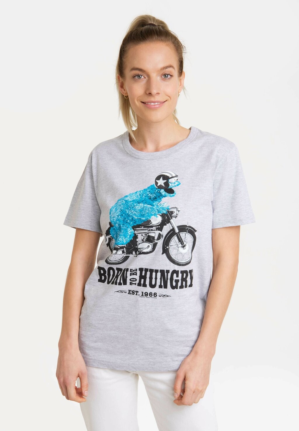 

Футболка с принтом SESAME STREET COOKIE MONSTER MOTORRAD LOGOSHIRT, цвет Mottled Grey