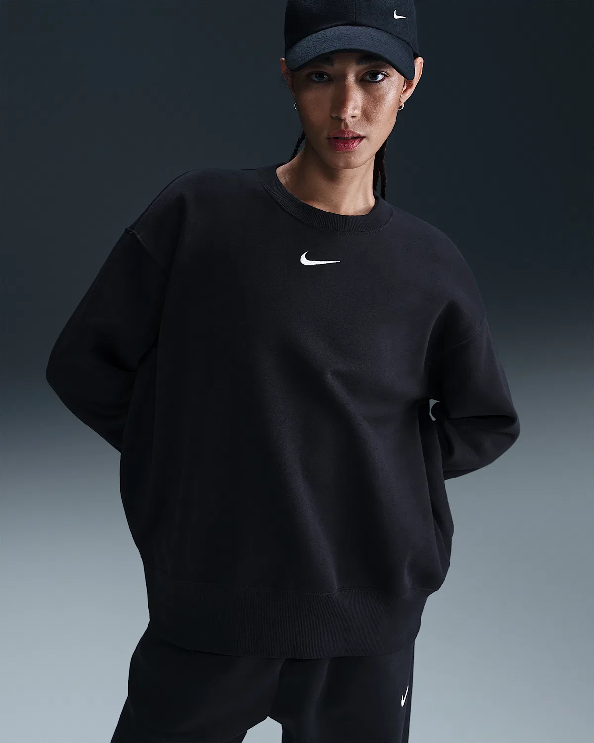 Женский оверсайз свитшот с круглым вырезом Nike Sportswear Phoenix Fleece, Black/Sail