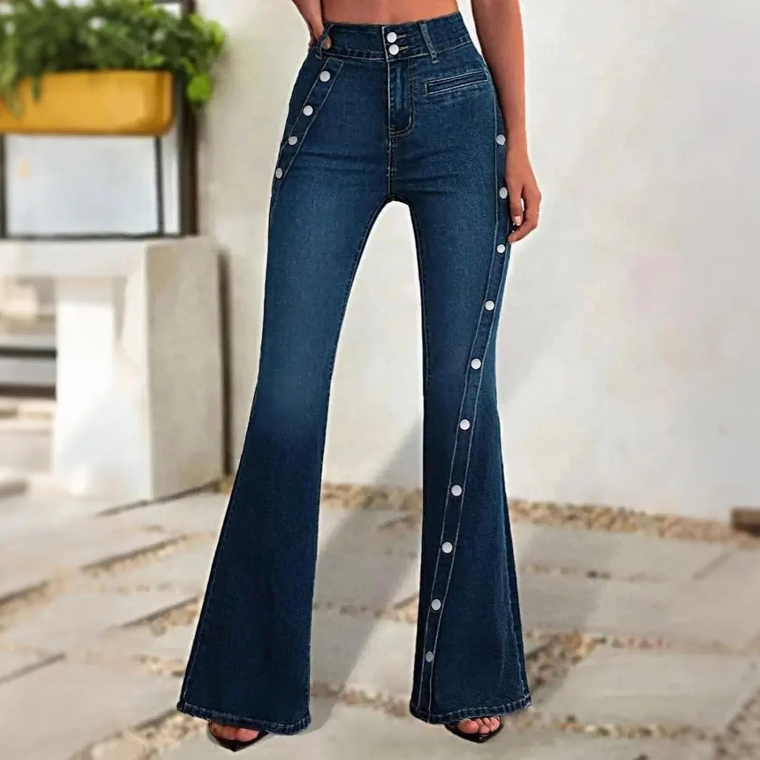 Джинсы bootcut, tummy control, темно-синий — фото 2