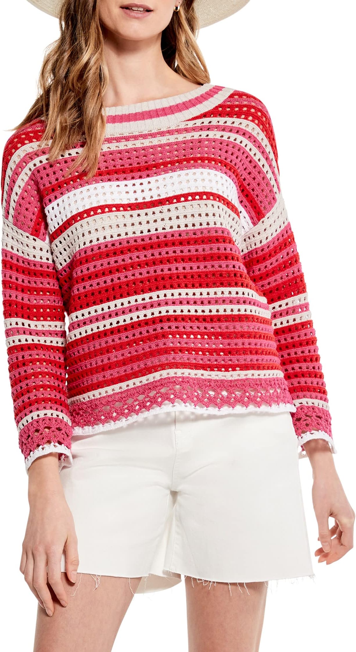 

Свитер NIC+ZOE Petite Colorful Crochet Sweater, цвет Red Multi