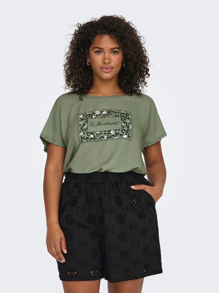 

Футболка ONLY Carmakoma Rundhals Kurzarm Print Curvy Plus Size Shirt, зеленый