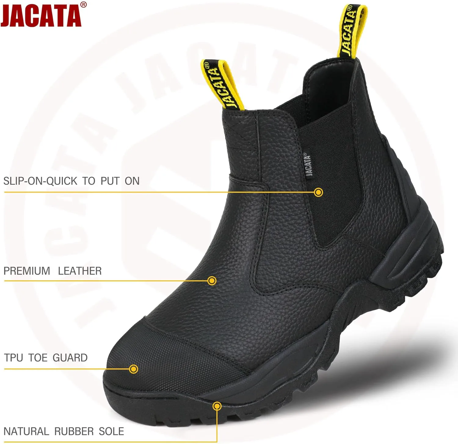 Рабочие Ботинки Jacata Mens Chelsea Slip On для мужчин, мужские промышленные строительные мягкие носки, рабочие ботинки для мужчин, черный — фото 3