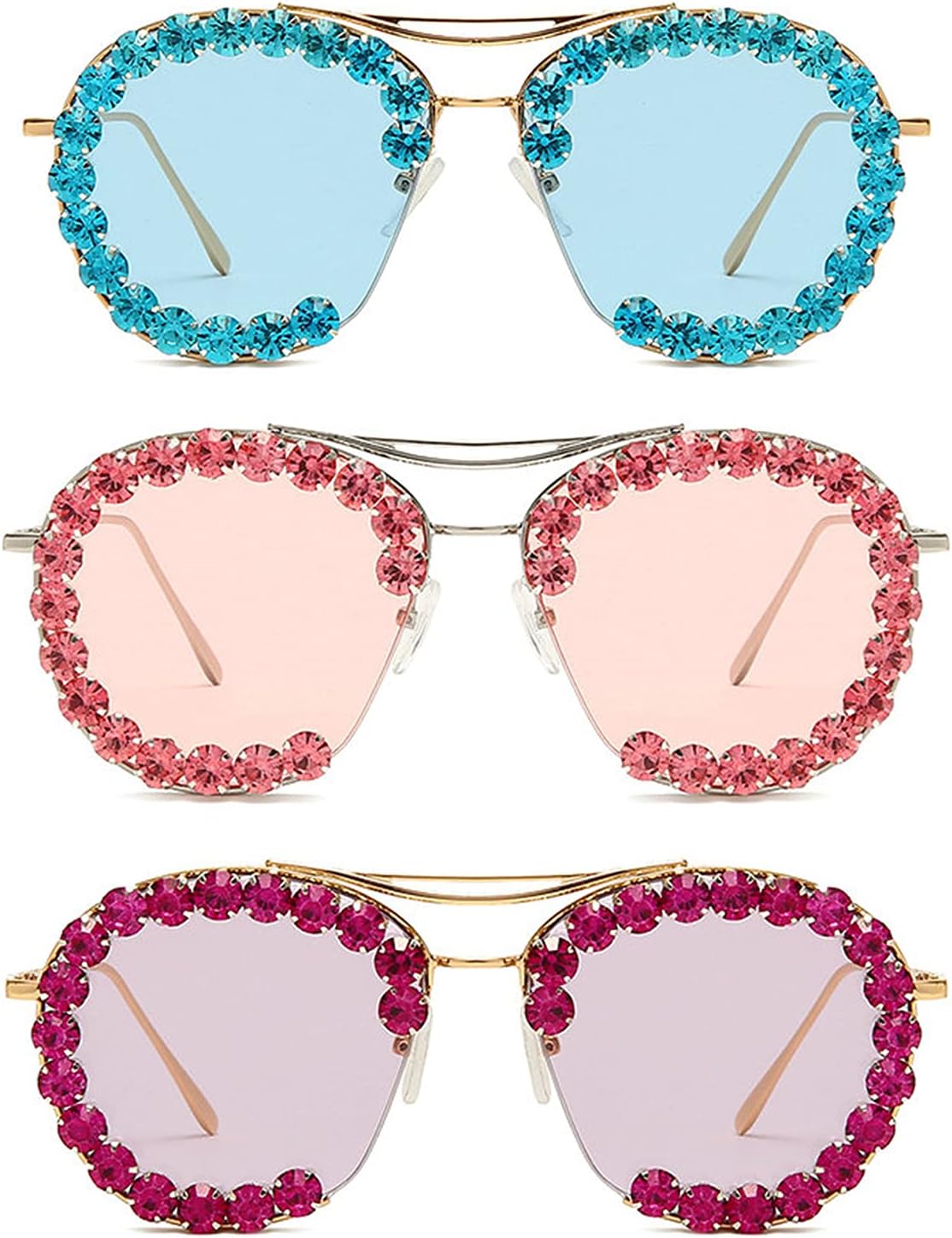 

Солнцезащитные очки COTIA с цветными бриллиантами для женщин, полуободковые солнцезащитные очки, реквизит для фотосессий, декоративные изысканные разноцветные очки, Blue&pink&purple