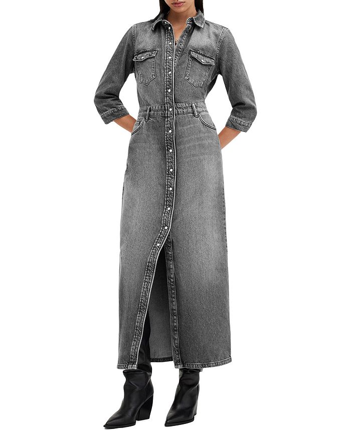 

Платье-рубашка макси Blair Denim ALLSAINTS, черный
