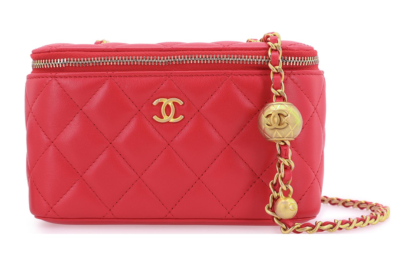 CHANEL Женская сумка через плечо из овчины арбузного красного цвета — фото 2