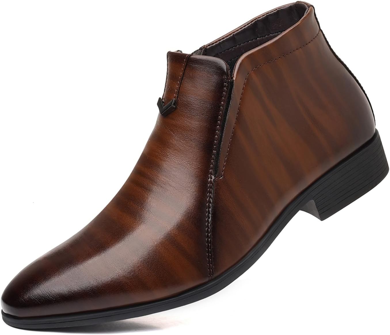 

Мужские ботинки Челси с заостренным носком, боковой молнией и кожаной отделкой, классические модельные ботинки на щиколотку для делового повседневного стиля, на молнии, челси с противоскользящей резиновой подошвой Kelibasi, коричневый