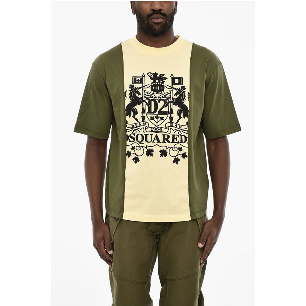 

Двухцветная футболка с круглым вырезом и макси-принтом Dsquared2, Yellow