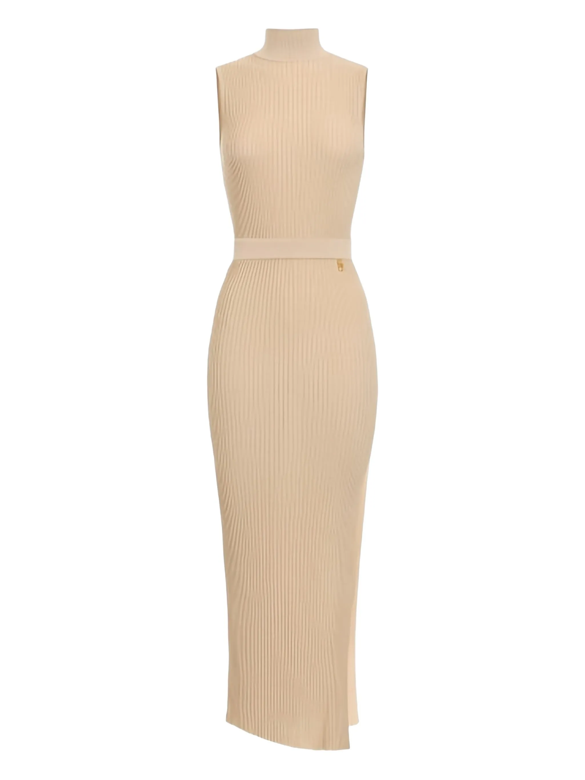 

Платье макси в рубчик с высоким воротником Elisabetta Franchi, бежевый