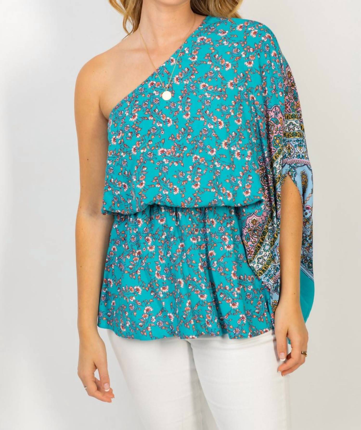 

Топ с цветочным принтом и открытыми плечами в мятном цвете White Birch