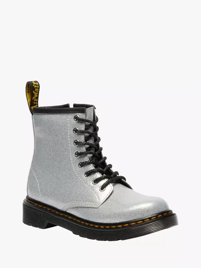 Детские блестящие ботинки на шнуровке 1460, серебристые Dr. Martens — фото 2