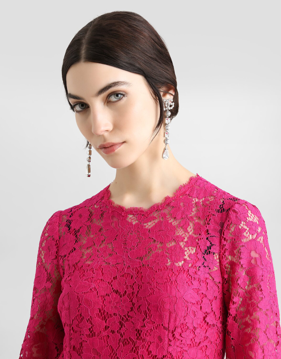 Платье-солнце миди из кордонетто кружева Dolce & Gabbana, розовый — фото 4