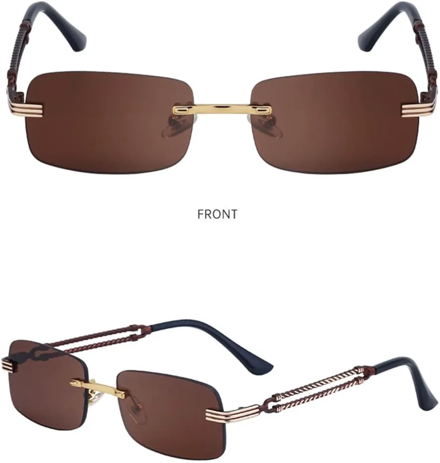 

Маленькие прямоугольные солнцезащитные очки без оправы для мужчин, роскошные винтажные панк-очки, безрамочные солнцезащитные очки UV400 HVTVTLA, C1goldgray