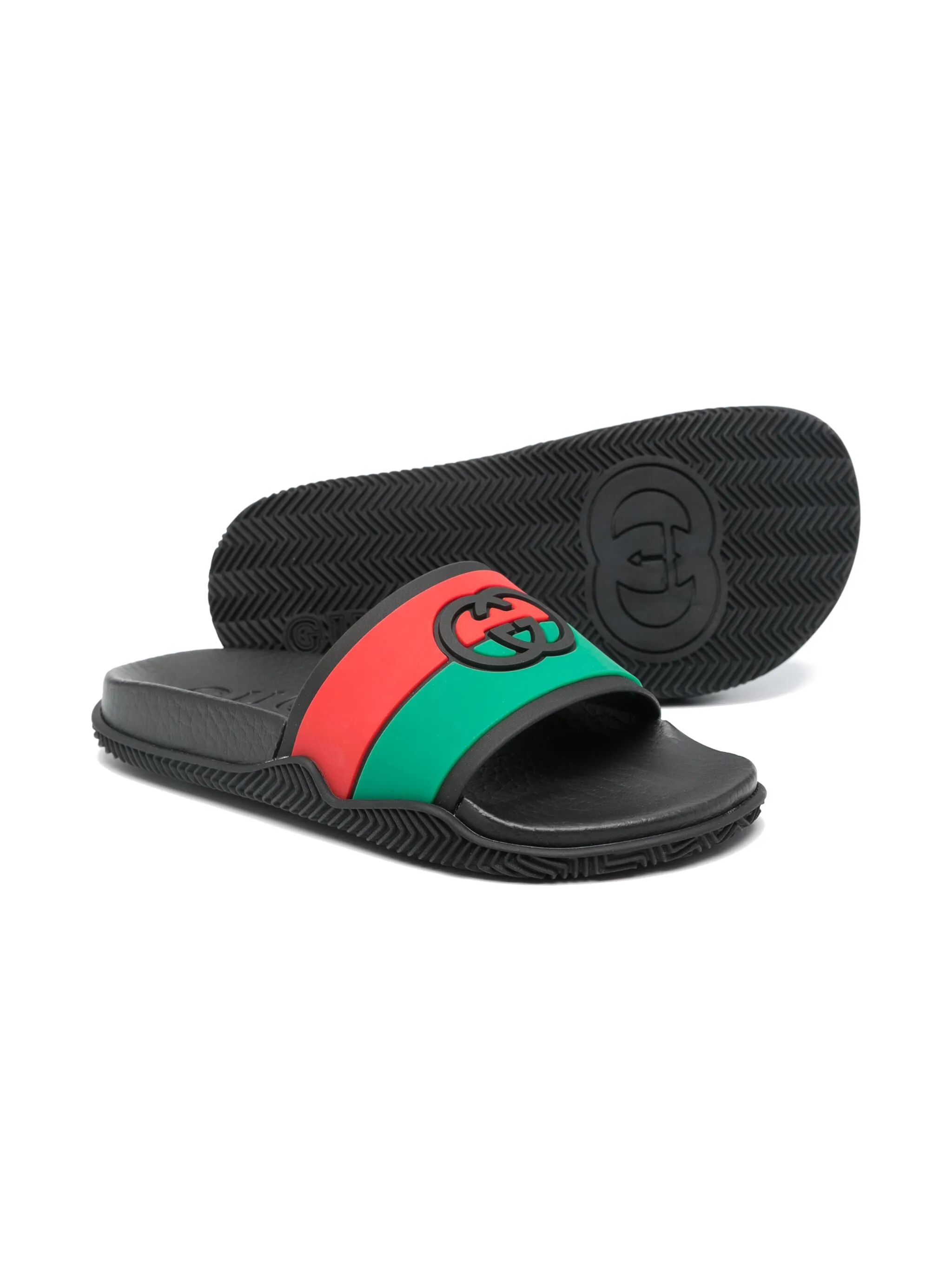 Шлепанцы с отделкой Web Gucci Kids, черный — фото 2