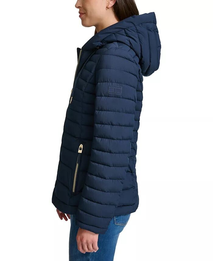 Женское складное стеганое пальто с капюшоном Tommy Hilfiger, синий — фото 3
