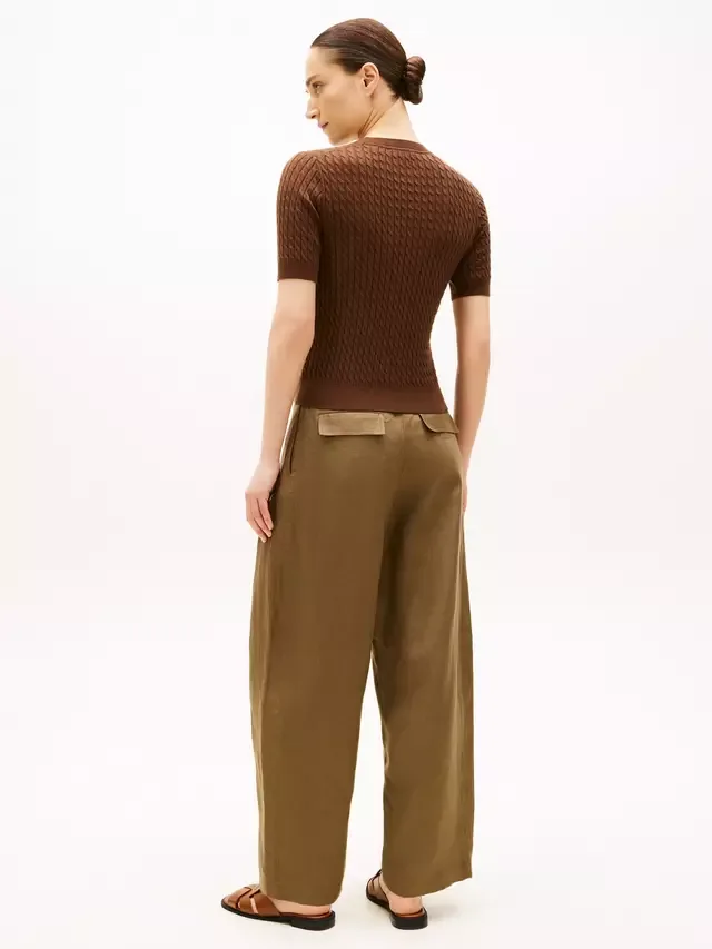 Вязаный джемпер с коротким рукавом и косами Tommy Hilfiger, Legacy Brown — фото 3