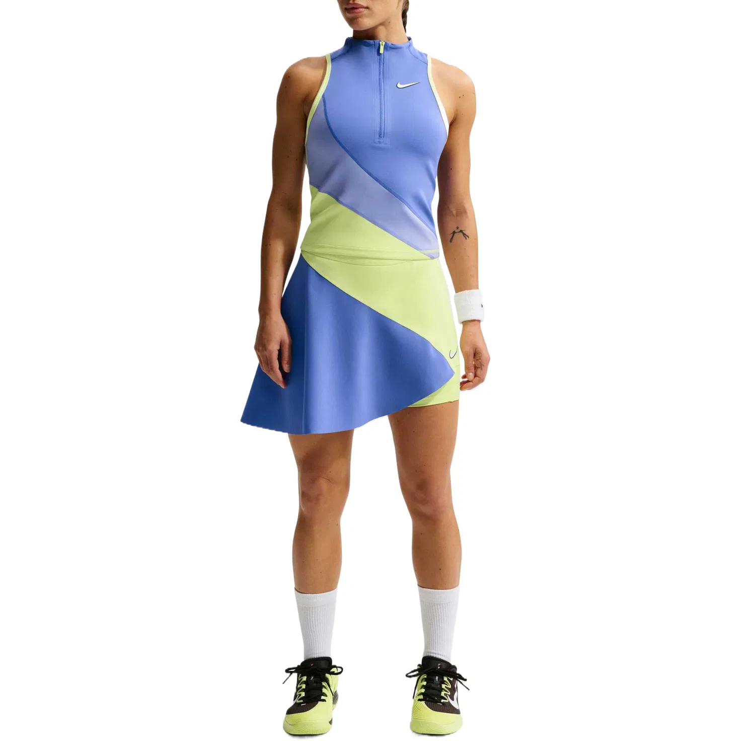 Теннисная юбка Court Slam Women's Dri-FIT с высокой талией Nike, Light Lemon Yellow/Sapphire Blue/White