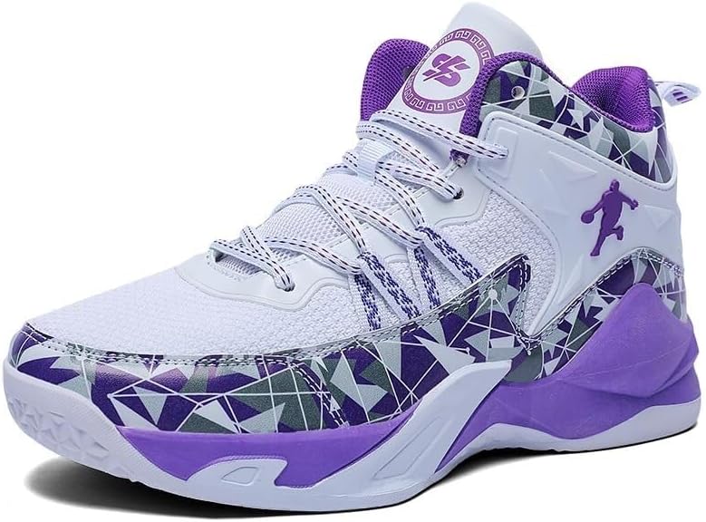 

Мужские высокие баскетбольные кроссовки, дышащие, противоскользящие, износостойкие, легкие спортивные тренировочные ботинки Solastride, белый/фиолетовый