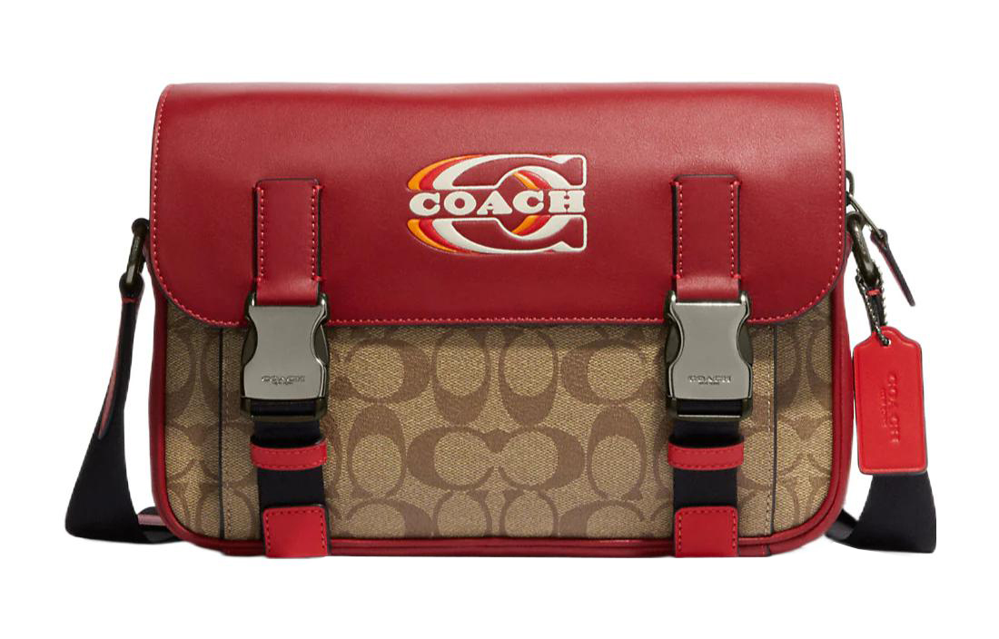 

COACH Кожаная наплечная сумка через плечо большая мужская красная и хаки