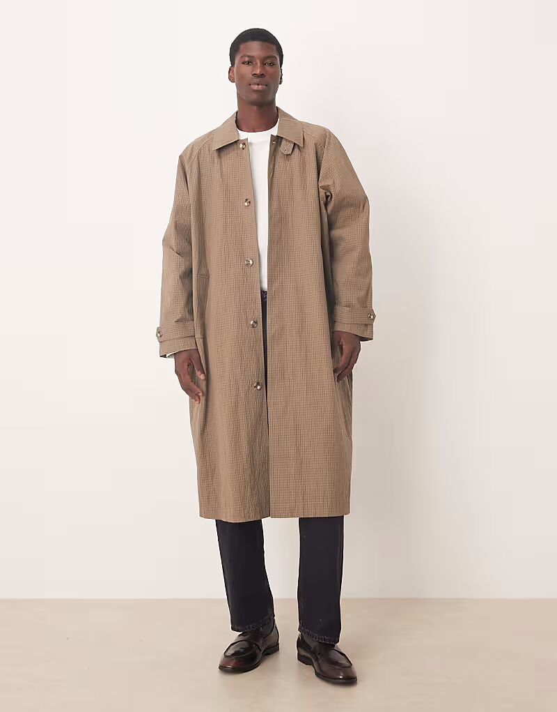 

Пальто свободного кроя в коричневую клетку Asos Design