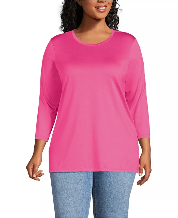 

Туника из хлопка Supima с рукавом 3/4, plus size Lands' End, розовый