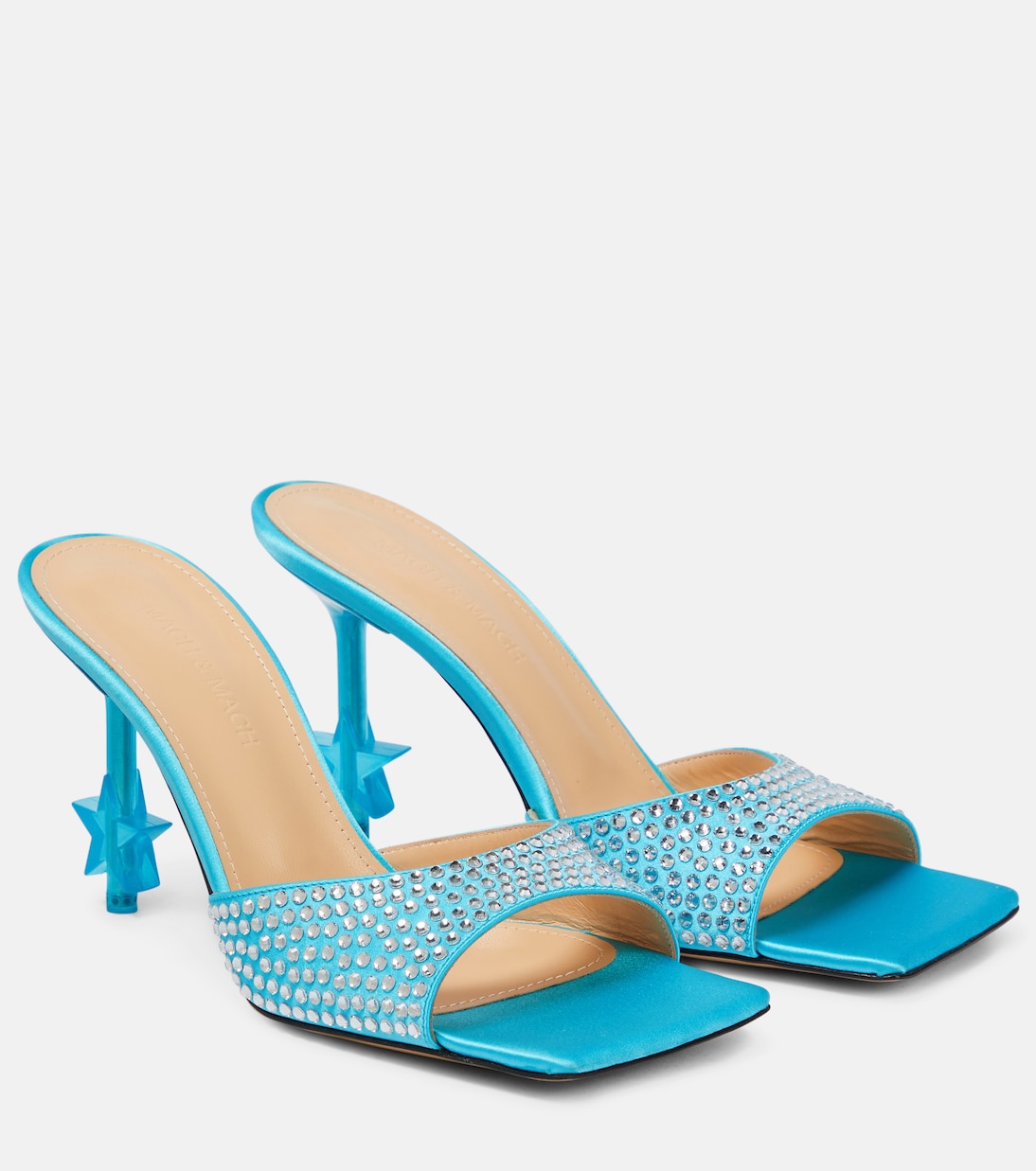 Атласные босоножки, украшенные звездами и кристаллами Mach & Mach, Ocean Blue