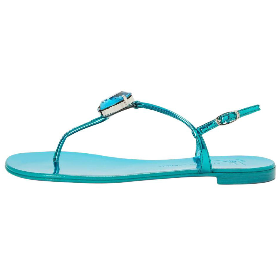 Женские блестящие плоские сандалии Anthonia Blue Giuseppe Zanotti