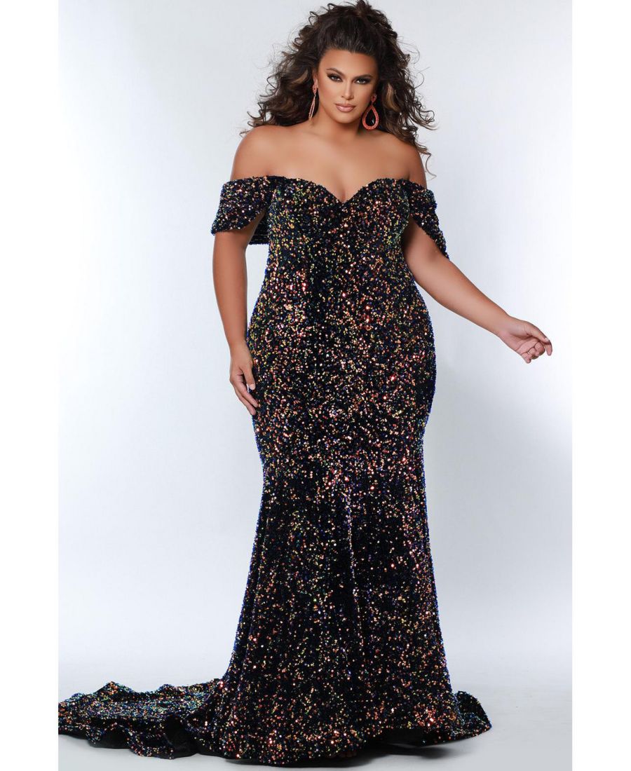 

Женское вечернее платье большого размера с открытыми плечами, украшенное пайетками, из бархата, облегающего силуэта Johnathan Kayne for Sydney's Closet, Supernova