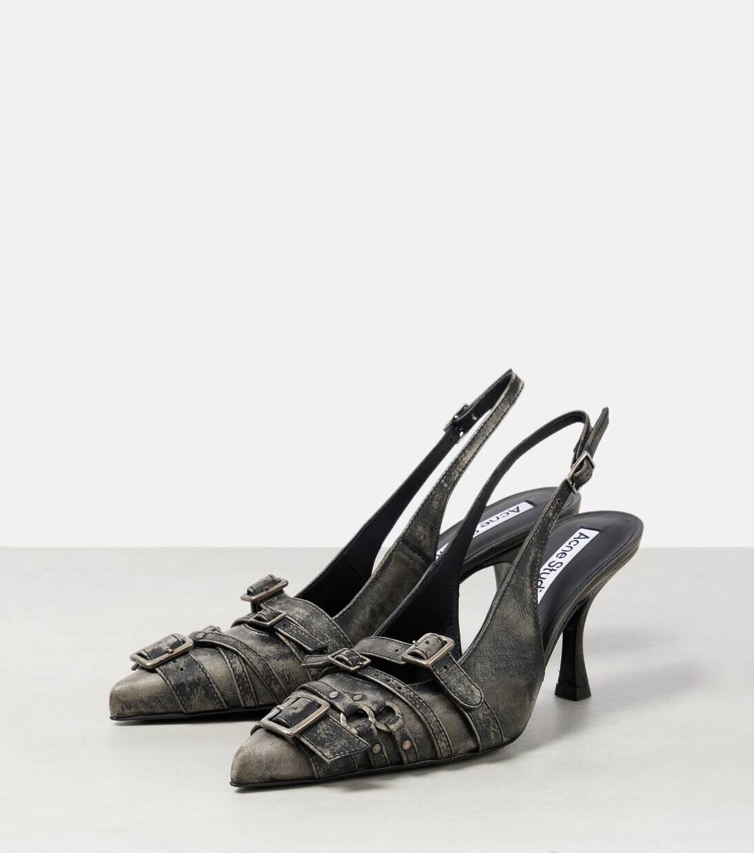 Туфли-лодочки из кожи с пряжкой и открытой пяткой Acne Studios, цвет black/white — фото 4