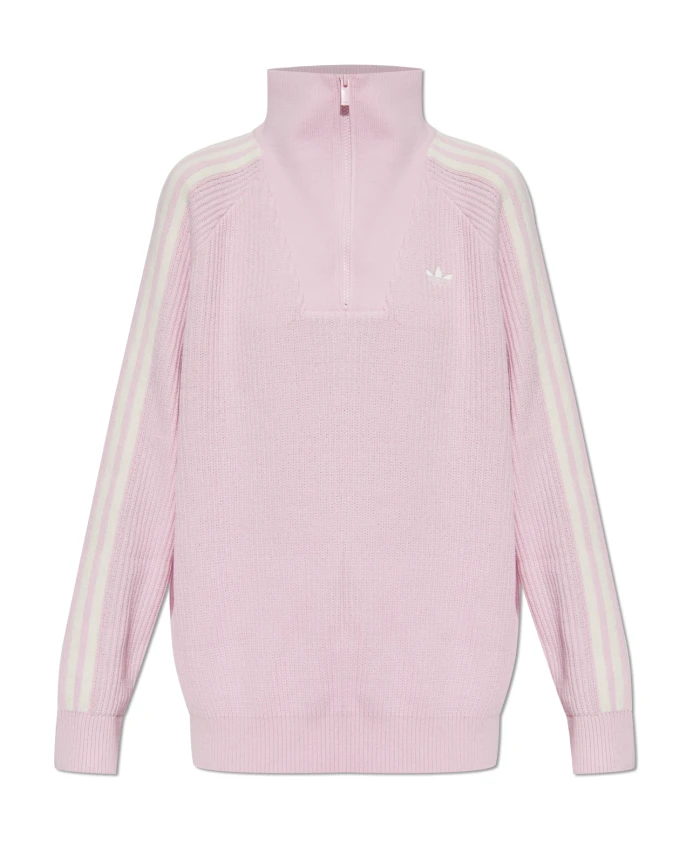 

Вязаный свитер в рубчик с короткой застежкой-молнией и воротником-стойкой. Adidas Originals, розовый
