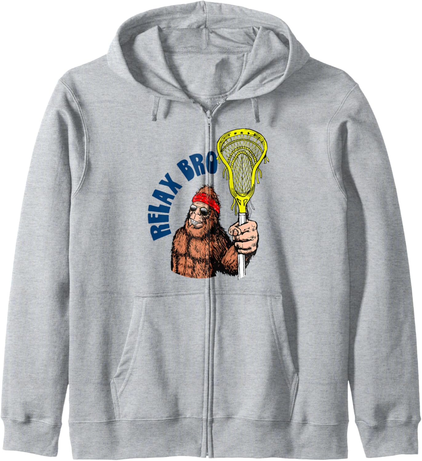 

Расслабься, братан! Забавная толстовка на молнии в стиле 80-х с изображением Сасквоча, Бигфута и лакросса Giant Step Lacrosse Gear, серый