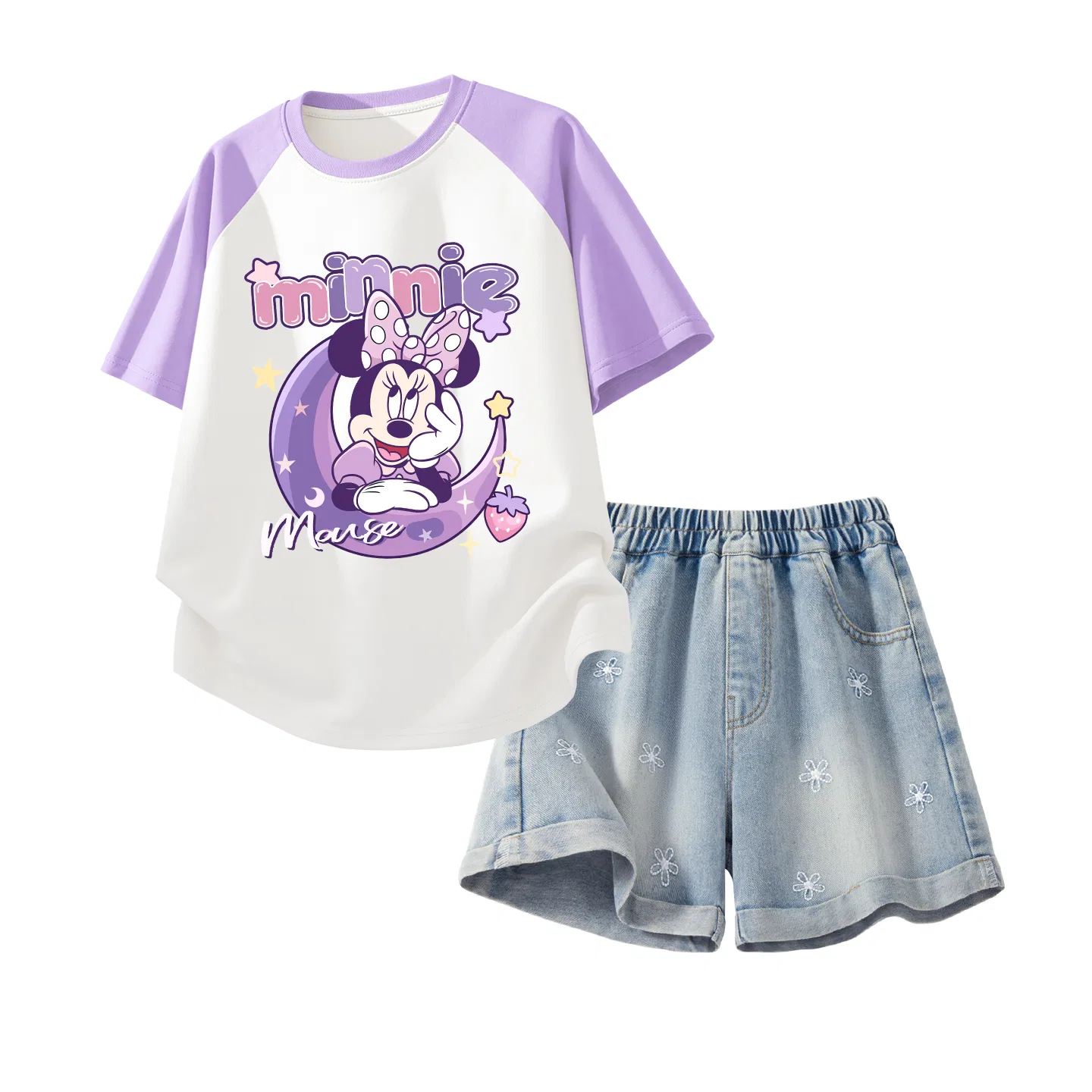 Детский спортивный костюм Disney Kids Casual Sportswear Crew Neck Thin Stretch Breathable, фиолетово-белый с джинсово-синим