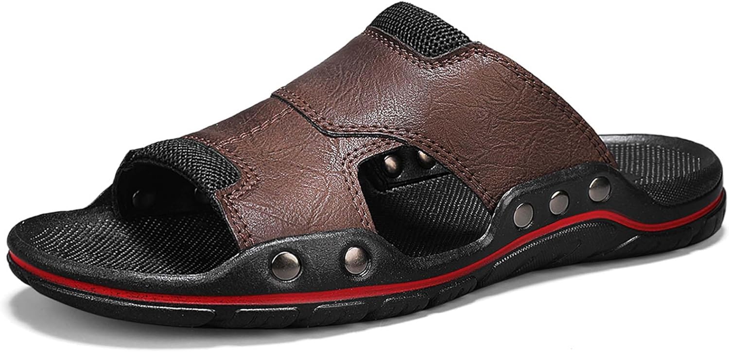 

Мужские кожаные сандалии премиум-класса, легкие, мягкие, нескользящие, износостойкие, модные повседневные мужские сандалии Generic, коричневый