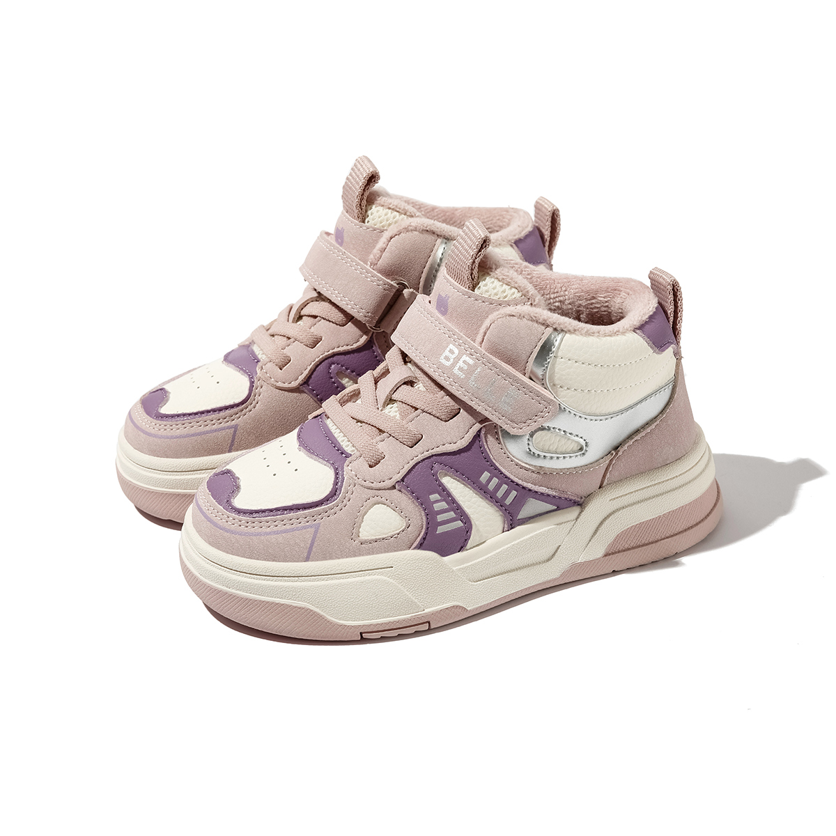 BELLE Средние детские повседневные кроссовки beige pink kids — фото 4
