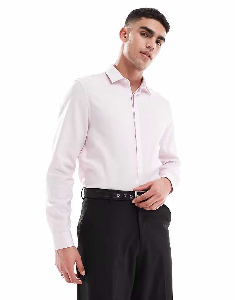 

Рубашка классического кроя ASOS DESIGN с потайными пуговицами розового цвета