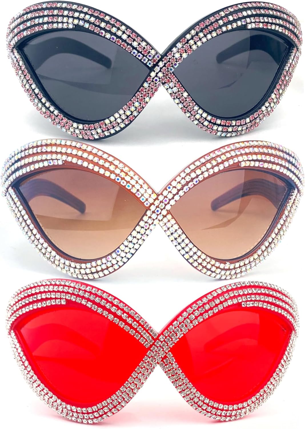 

Большие солнцезащитные очки «кошачий глаз» со стразами для женщин, модные солнцезащитные очки с бриллиантами, винтажные сверкающие солнцезащитные очки с кристаллами mincl, 3pcs-black&red&brown