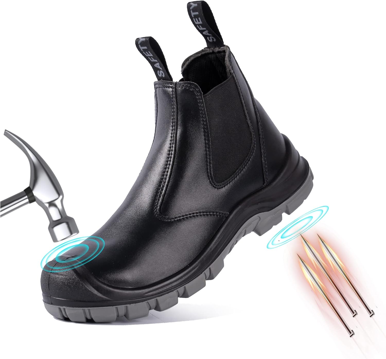 

Ботинки с стальным носком для мужчин, слипоны Chelsea, мужская индустриальная и строительная обувь, водонепроницаемые, легкие, удобные, противоскользящие защитные ботинки, черные.5 Taerdun