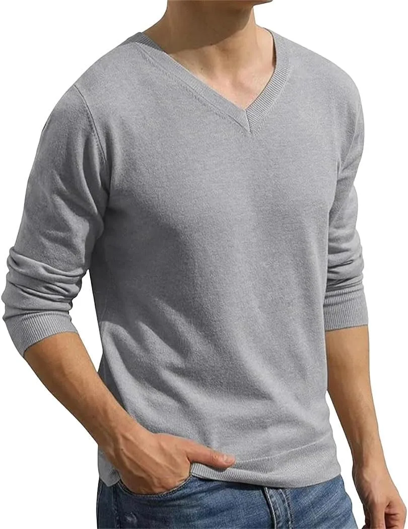 

Мужской легкий вязаный джемпер с V-образным вырезом для зимнего делового и повседневного стиля