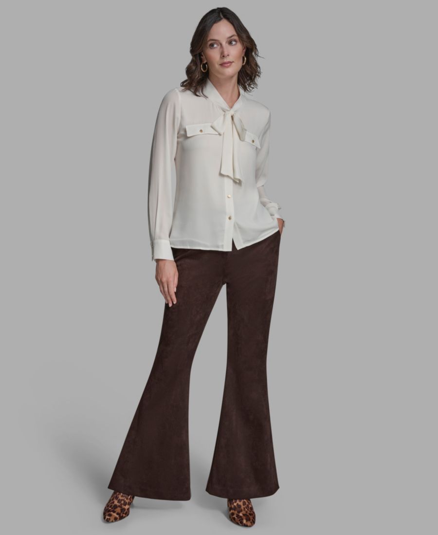 

Женская блузка на пуговицах с завязками на шее BCBG, Whisper White