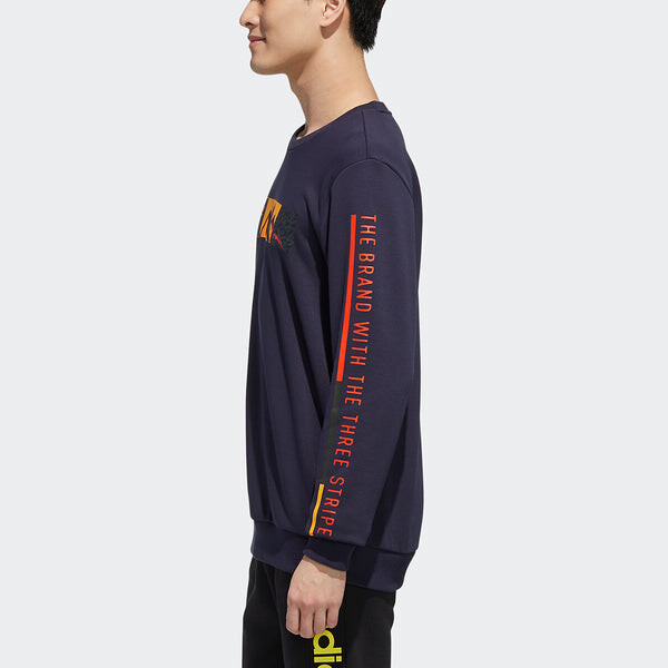 Толстовка Men's adidas neo Ss Cs Swt Mountains Pattern Alphabet Printing Round Neck Sports Navy Blue, синий — фото 4