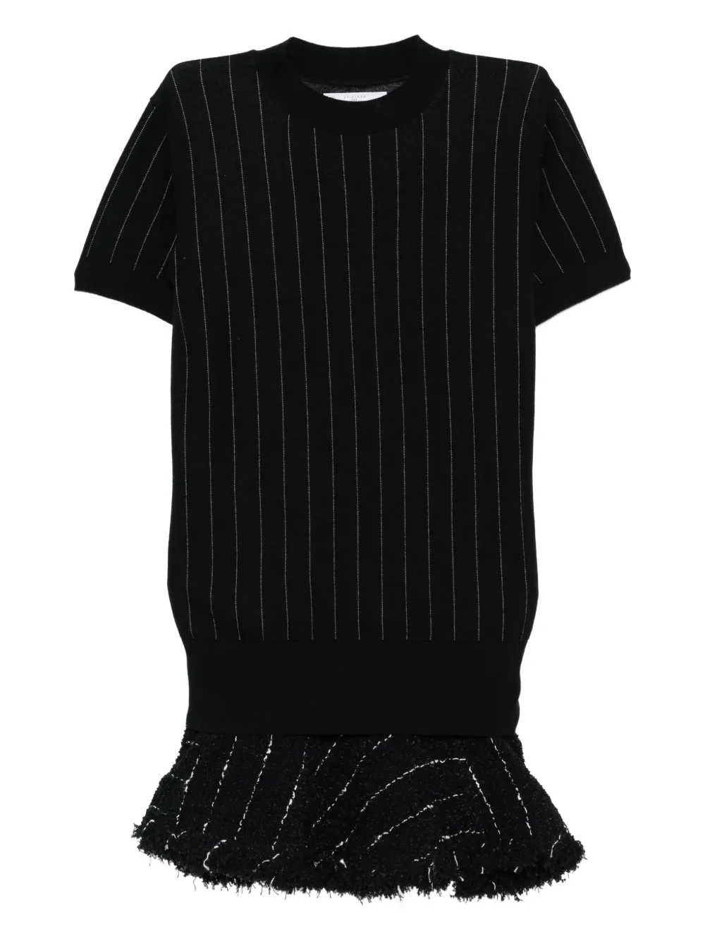 

Твидовое платье с оборками SACAI, черный