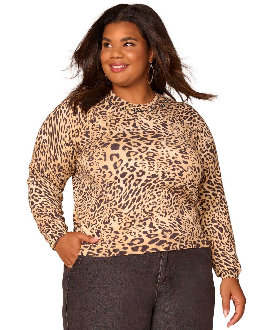 

Свитер большого размера с длинными рукавами и вышивкой пайетками Democracy, Creme Brulee