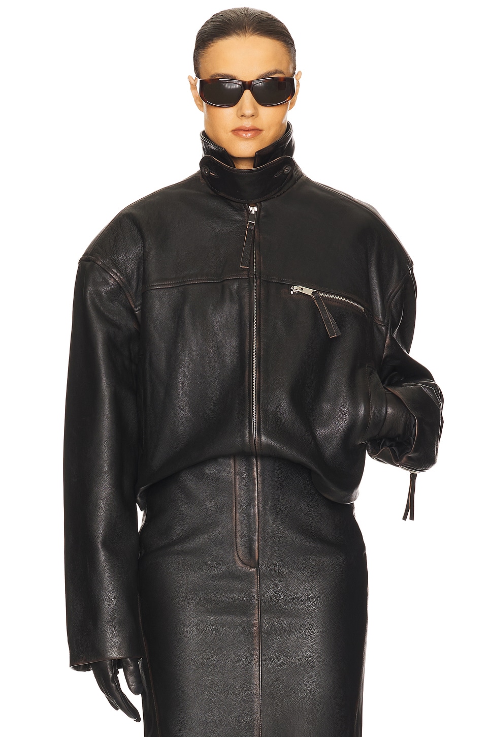

Кожаный пиджак оверсайз Helsa, black distressed