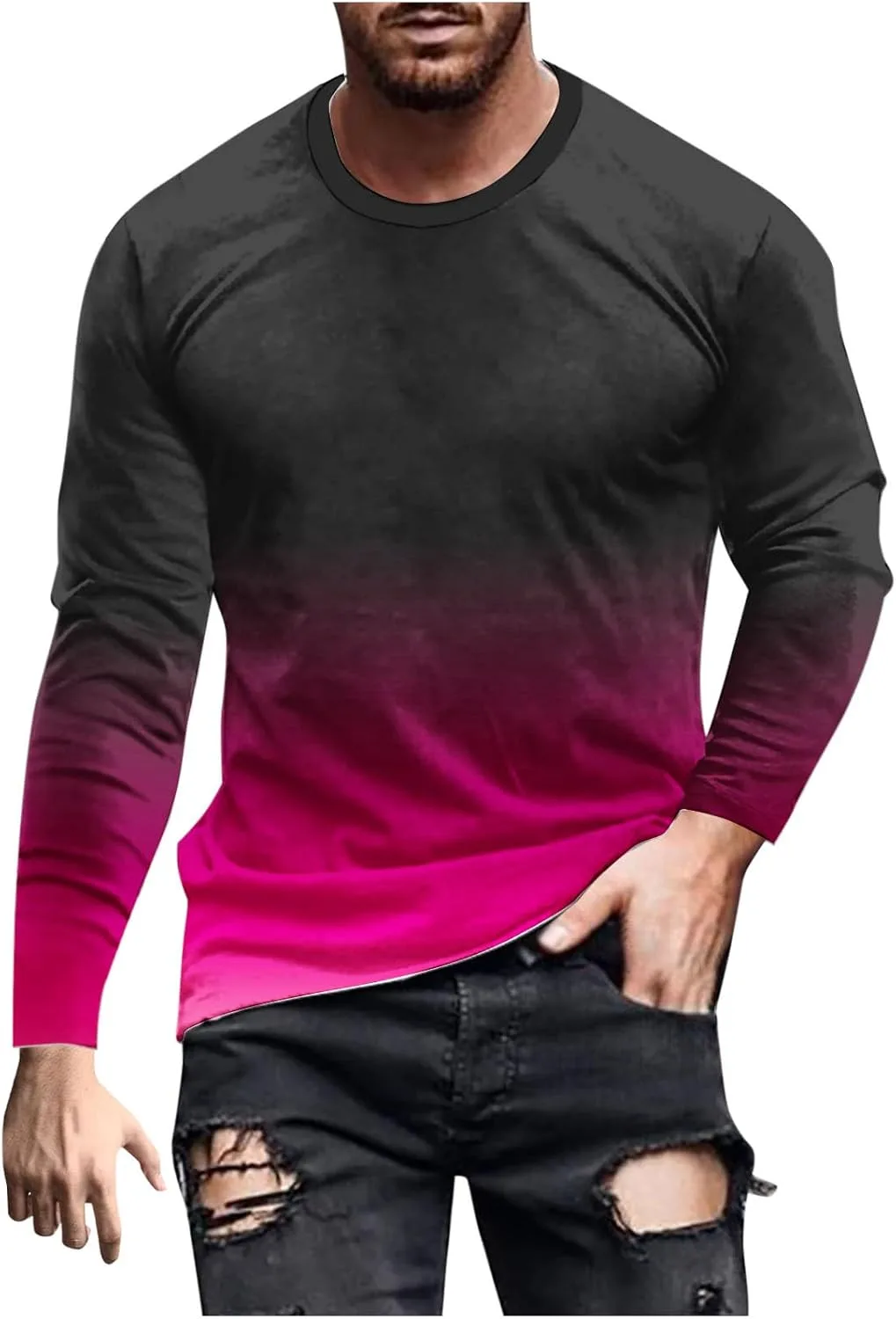 

Футболка с длинным рукавом для мужчин Plus Size, стильный градиент