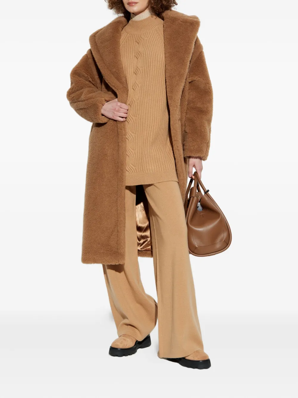 Джемпер с высоким воротом, связанный косами MAX MARA, коричневый — фото 2