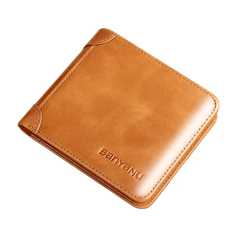 

Banyanu Винтажный кошелек для монет и карт из натуральной кожи, Apricot Yellow-Trifold Style (Vintage Top Grain Cow Leather) Anti-Skimming