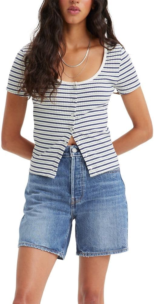 

Женский топ Levi's Britt с застежкой спереди (также доступен в размере Plus), Tea Stripe Cloud Dancer