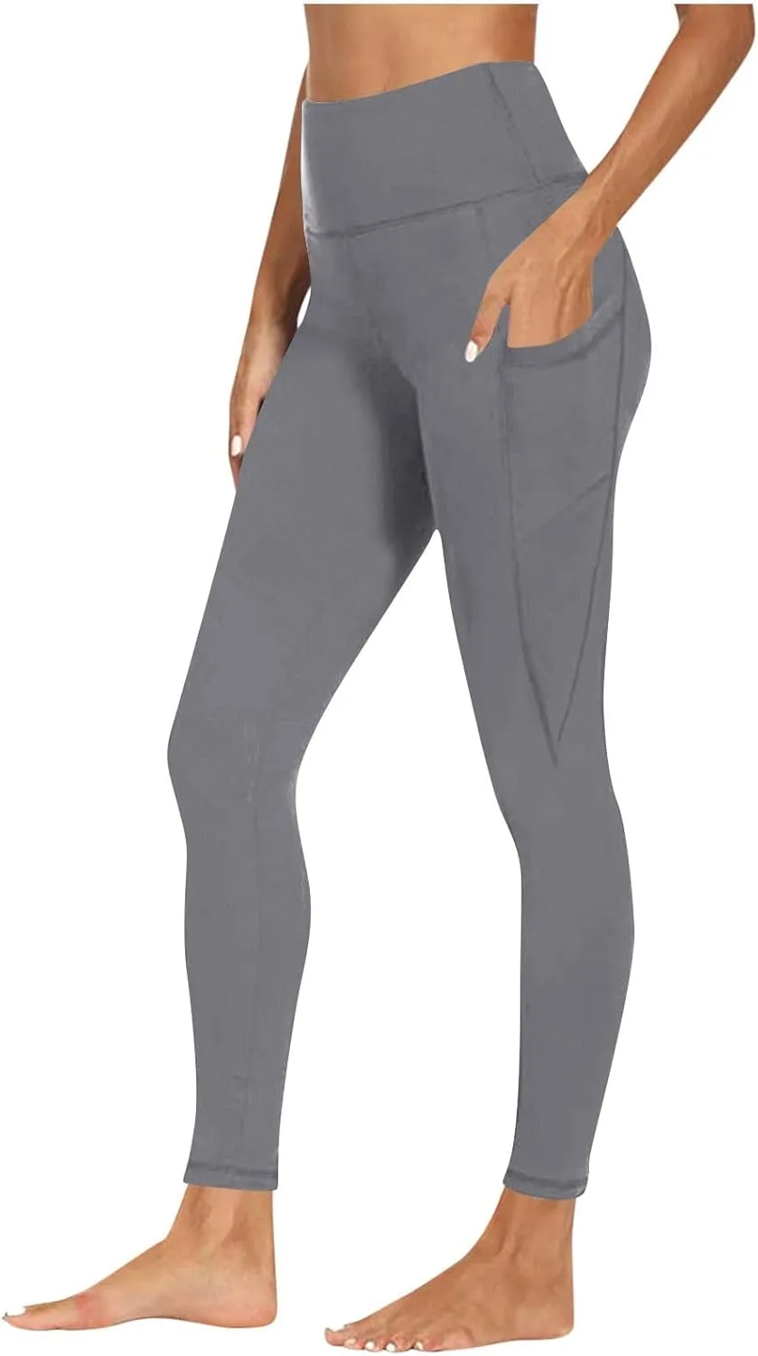 Леггинсы для тренировок женские Casual High Waist с карманами, мягкие, с эффектом контроля живота и подъема ягодиц Generic, серый