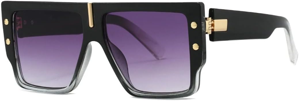 

Роскошные солнцезащитные очки с плоской верхней частью для женщин и мужчин, винтажные, увеличенного размера, популярные солнцезащитные очки в большой оправе, очки с заклепками VVTWSSW, Black Gray